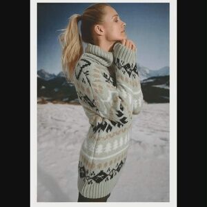 Anthropologie Fair Isle Nordic Scandinavian Mint Green Southwestern Long Sweater